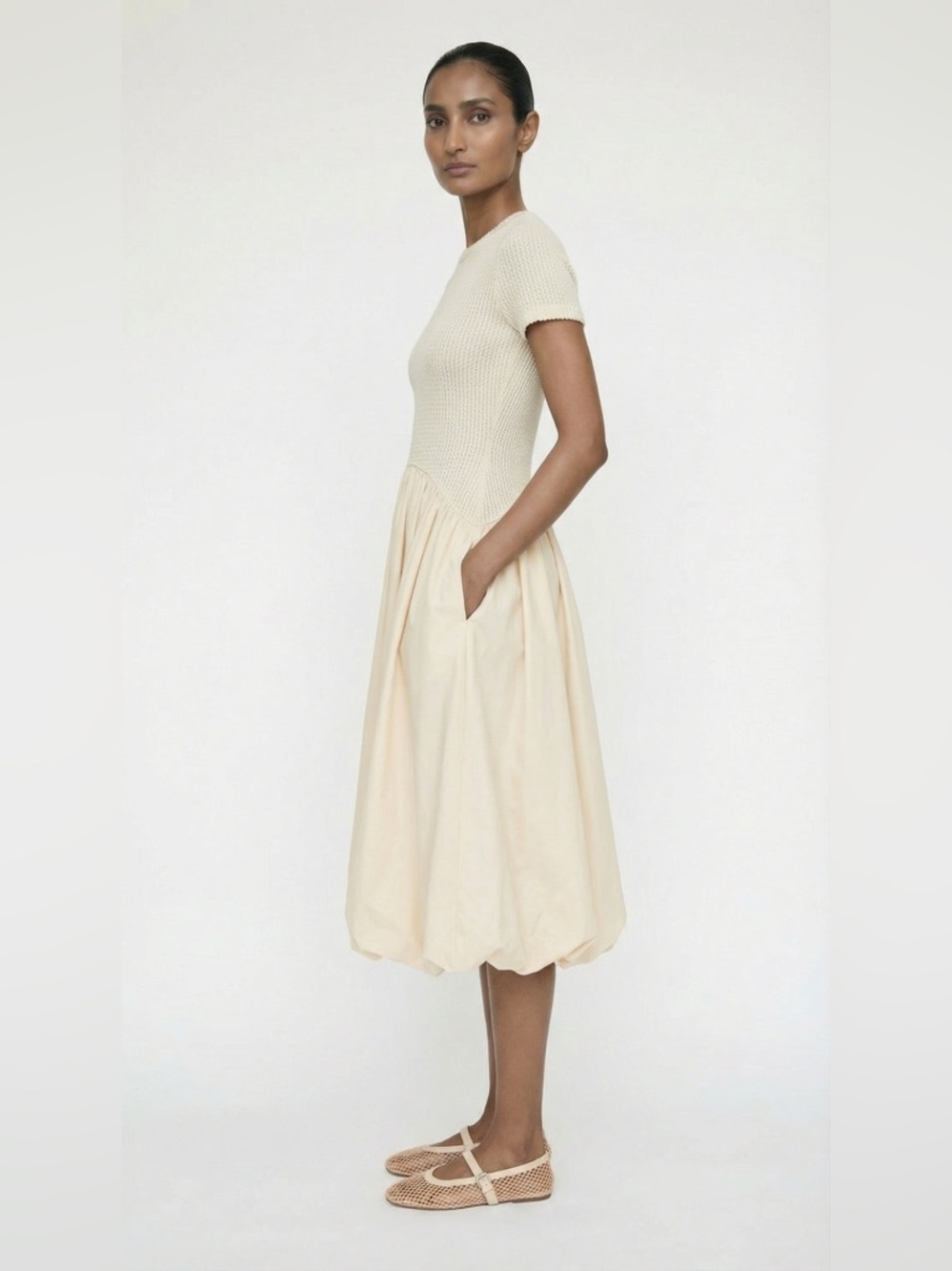 Elexiay Keysi cream bubble hem midi dress - Picture 4 of 12